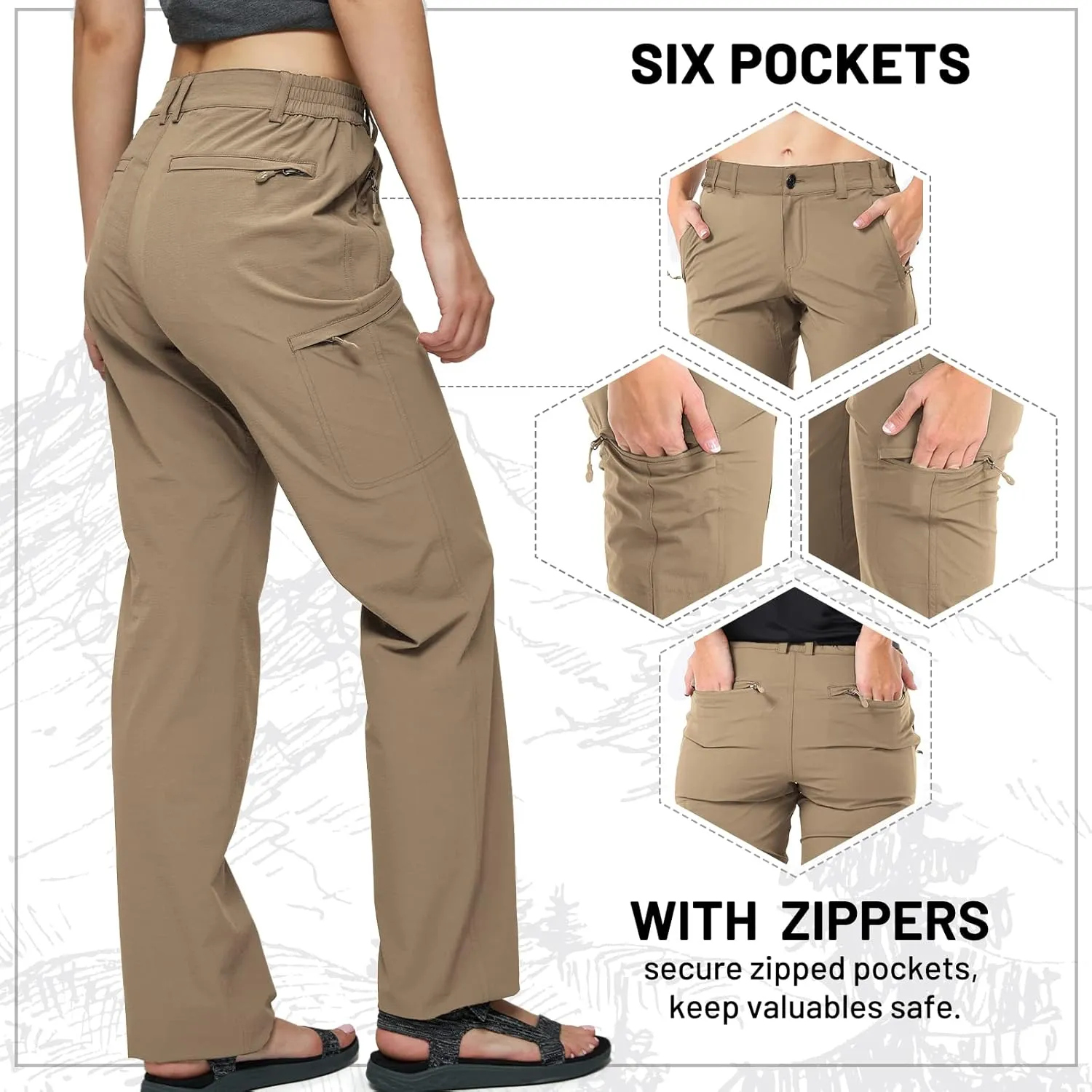 MIER Women's Quick Dry Cargo Pants Lightweight Tactical Hiking Pants with 6 Pockets, Stretchy and Water-Resistant