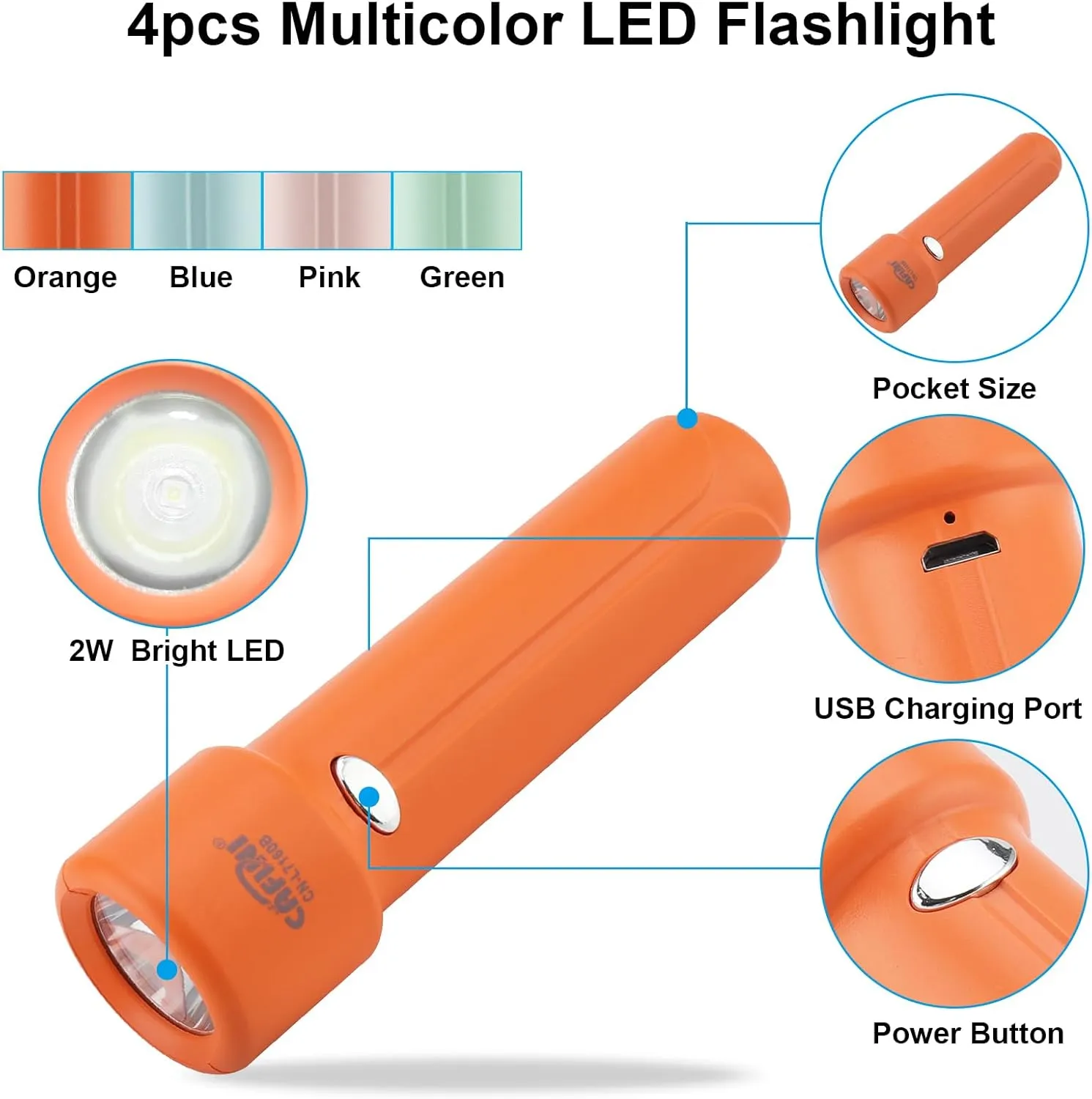 Mini Flashlight, 4 Pack Led Rechargeable Flashlights High Lumens, 3 Modes Small Handheld Macaron Colorful Pocket Flashlight for Camping, Hiking, Indoor
