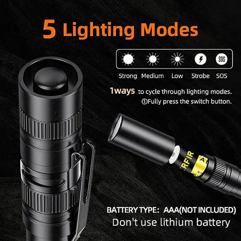 Mini LED Flashlight Pen Light with Clip, 160 Lumens, 5W Aluminum Alloy Torch for Outdoor Camping and Emergency