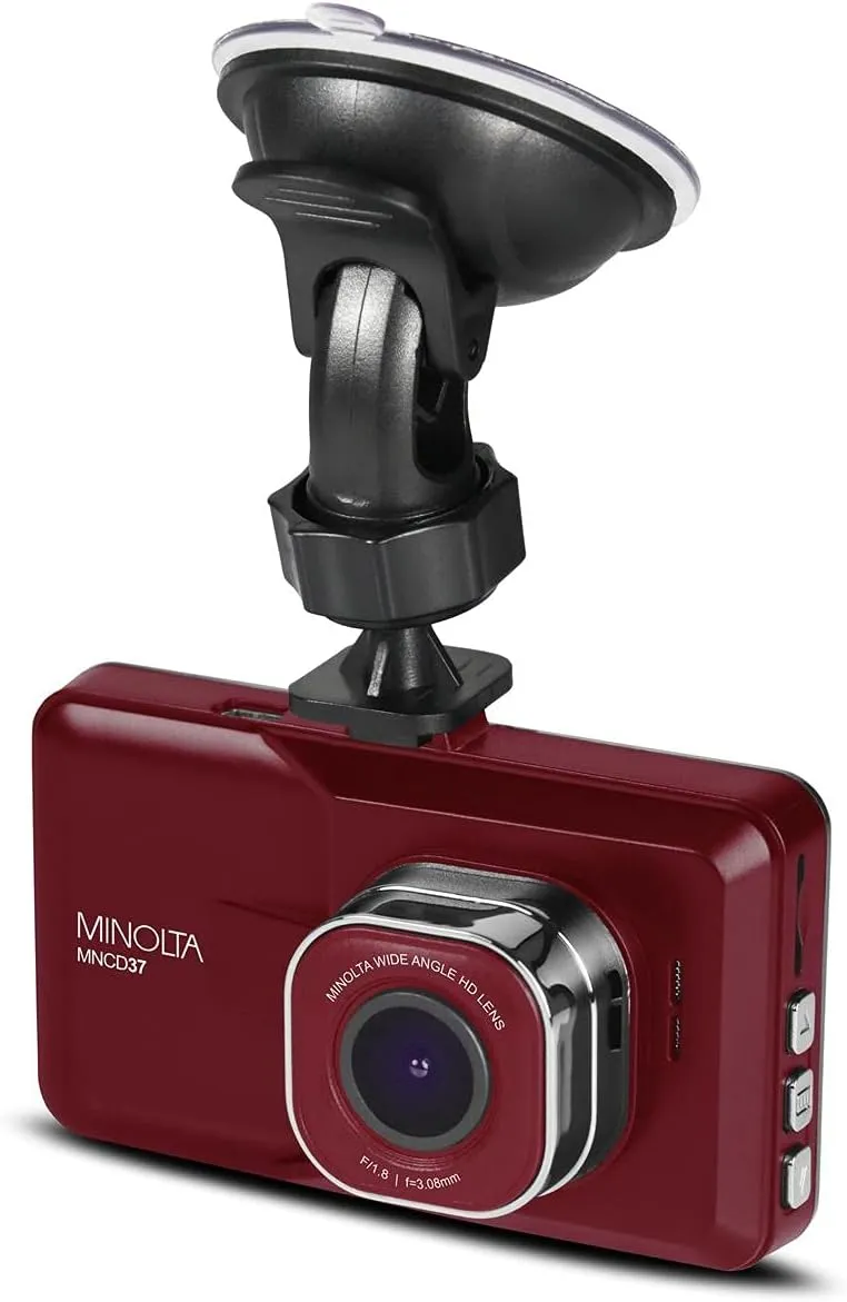 Minolta MNCD37 Full HD 1080P Wide Angle Car Dashboard Camera with G-Sensor, Loop Recording & 3" LCD Screen