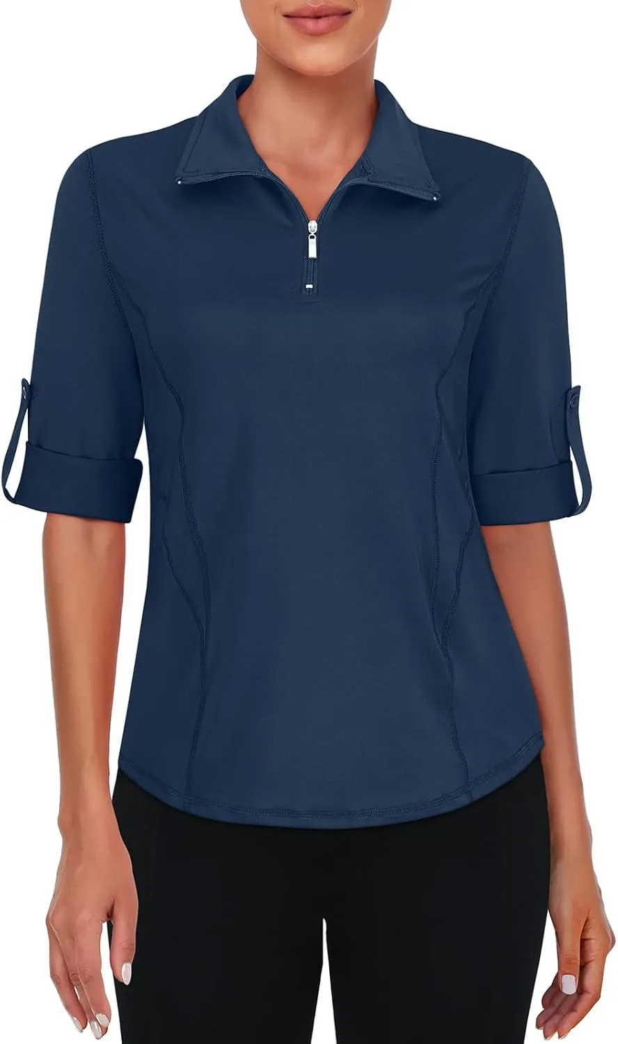 Misyula Style Womens Golf Shirt 3/4 Roll Sleeve Quarter Zip Dry Fit Tennis Shirts Athletic Tops S-2XL