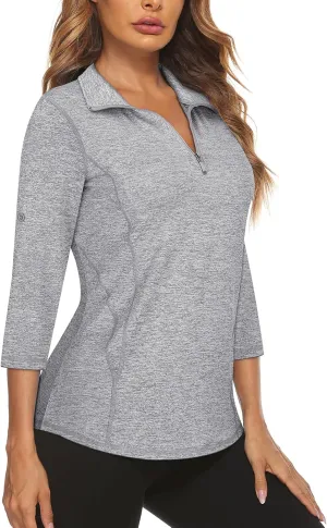 Misyula Style Womens Golf Shirt 3/4 Roll Sleeve Quarter Zip Dry Fit Tennis Shirts Athletic Tops S-2XL