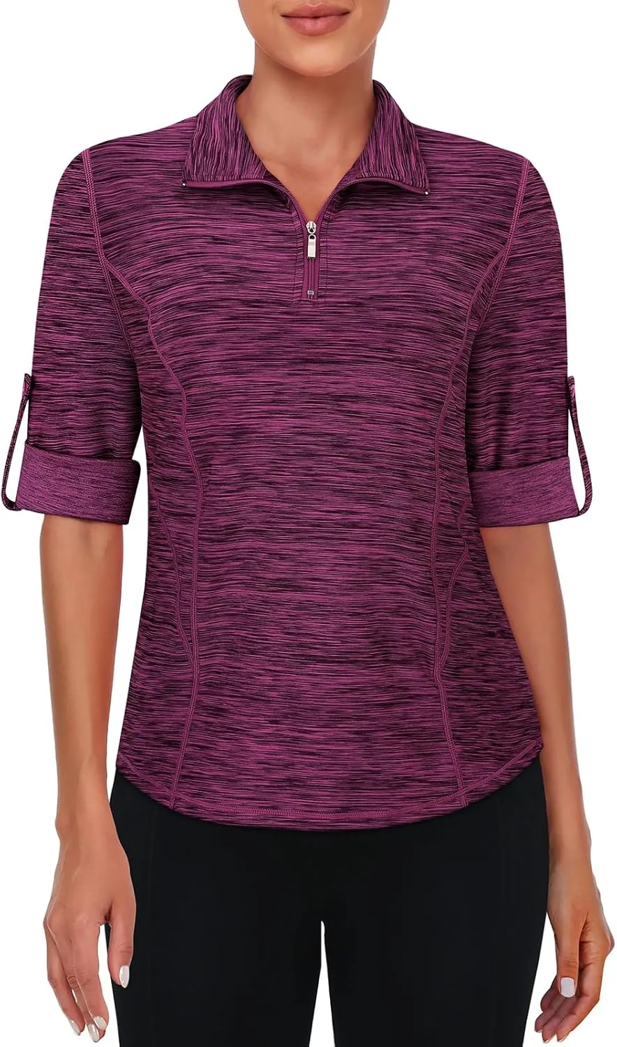 Misyula Style Womens Golf Shirt 3/4 Roll Sleeve Quarter Zip Dry Fit Tennis Shirts Athletic Tops S-2XL
