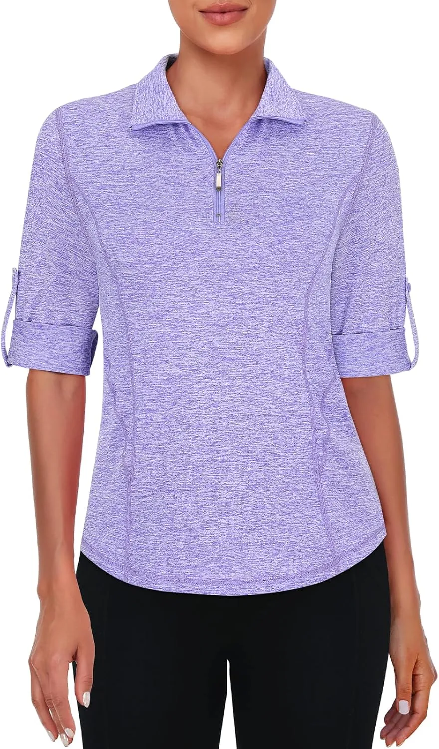 Misyula Style Womens Golf Shirt 3/4 Roll Sleeve Quarter Zip Dry Fit Tennis Shirts Athletic Tops S-2XL