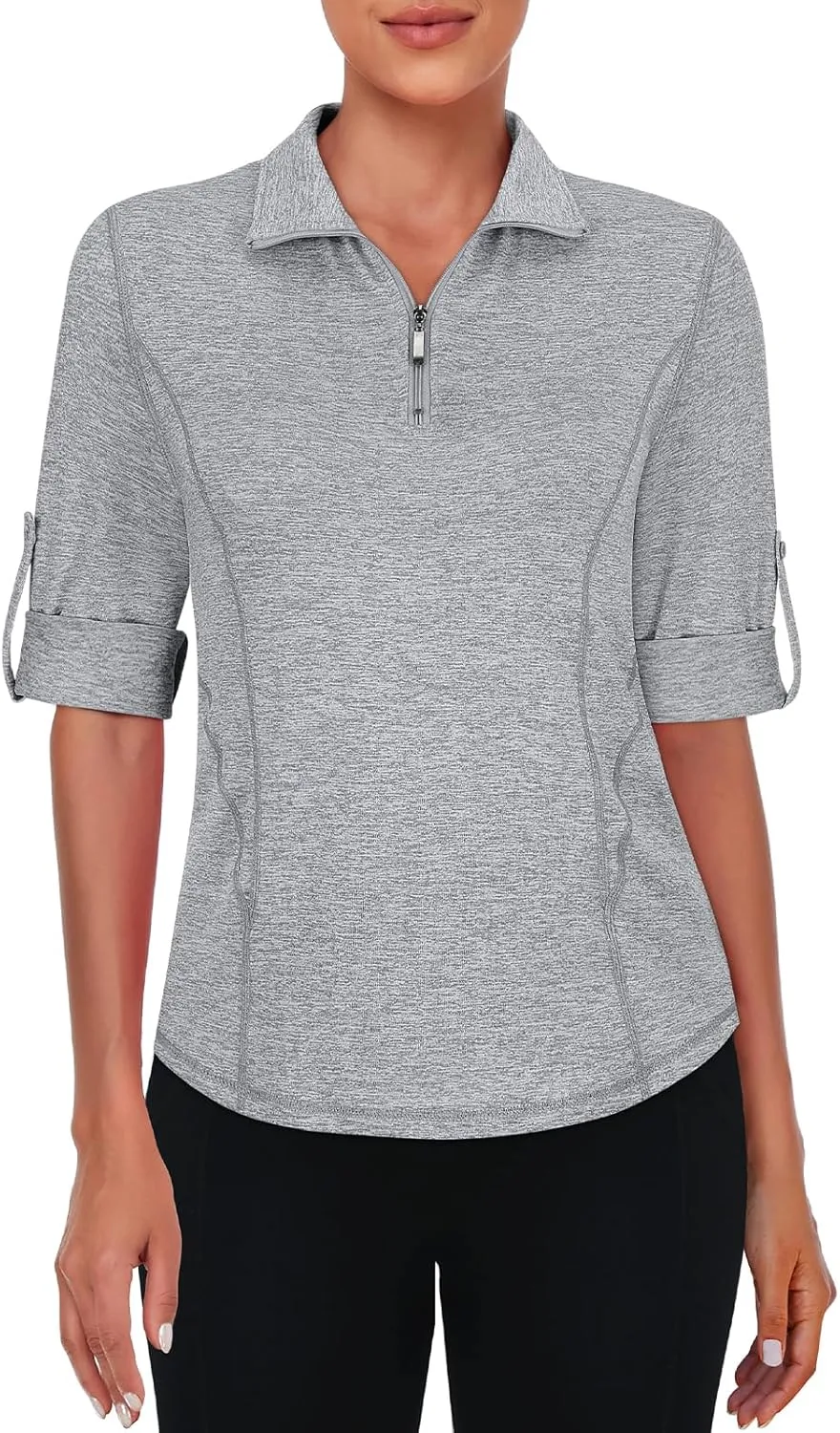 Misyula Style Womens Golf Shirt 3/4 Roll Sleeve Quarter Zip Dry Fit Tennis Shirts Athletic Tops S-2XL
