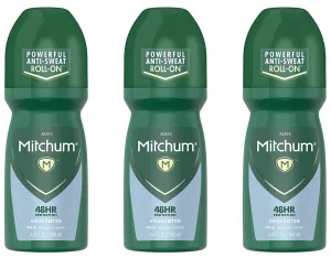 Mitchum Roll-On Antiperspirant and Deodorant for Men, Unscented, 3.4 Fluid Ounce?(Pack of 3)