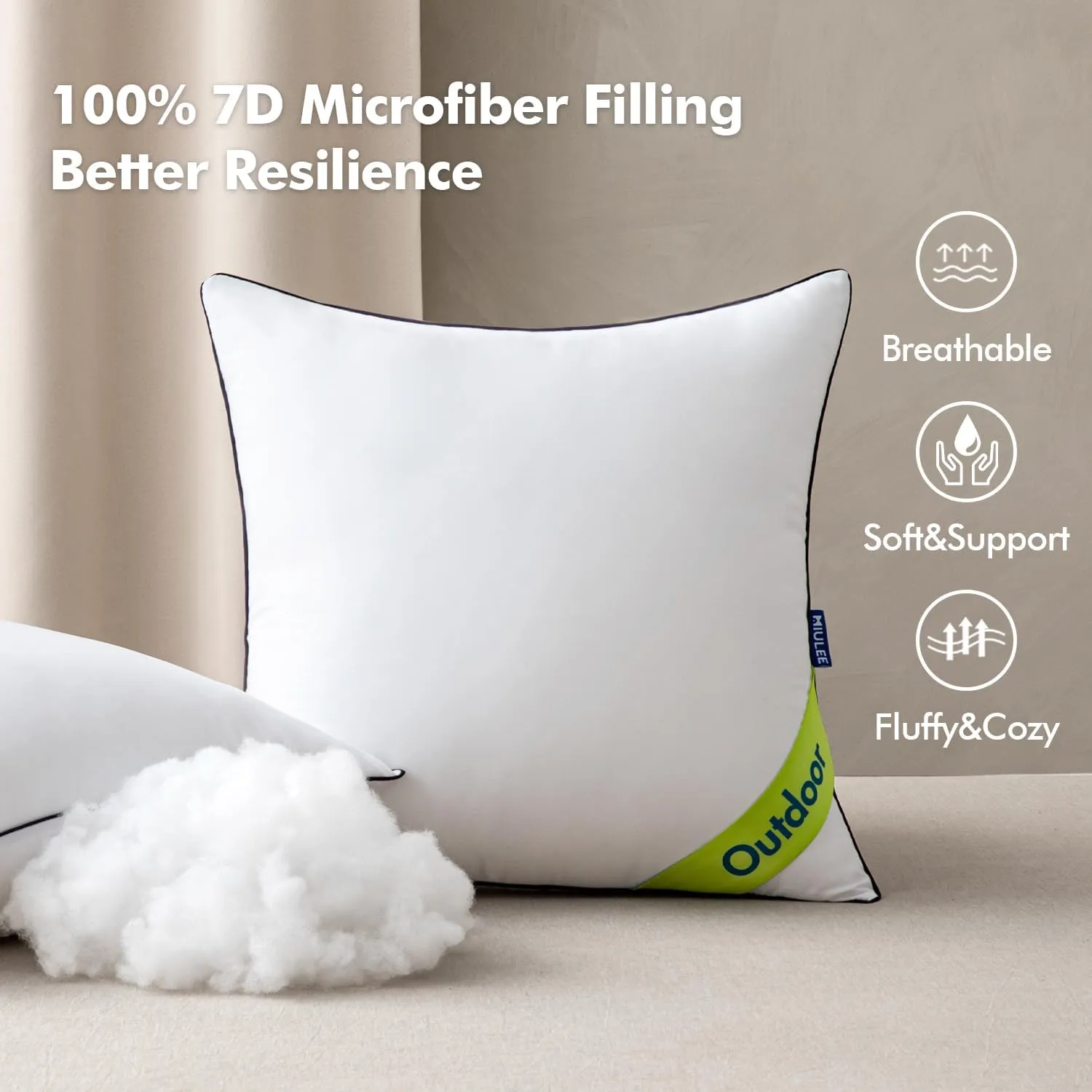 MIULEE 18x18 Outdoor Pillows, Pack of 4 Water Resistant Waterproof Pillow Inserts Decorative Stuffer for Sofa Couch Patio and Garden