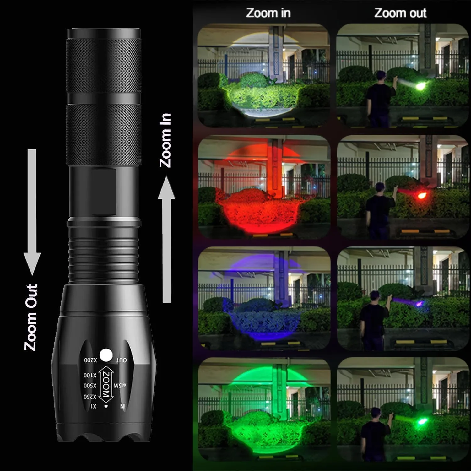 MODOAO LED Flashlight 2 in 1 with White & Yellow Light Flashlight, 2 Lighting Modes Zoomable High Lumens Waterproof Flashlight for Outdoor,Camping, Detector, Night Observation and More (Yellow White)