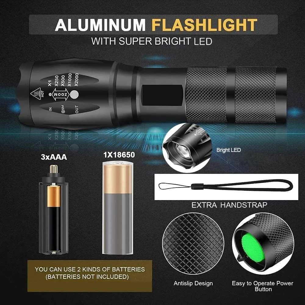 MODOAO LED Flashlight 2 in 1 with White & Yellow Light Flashlight, 2 Lighting Modes Zoomable High Lumens Waterproof Flashlight for Outdoor,Camping, Detector, Night Observation and More (Yellow White)