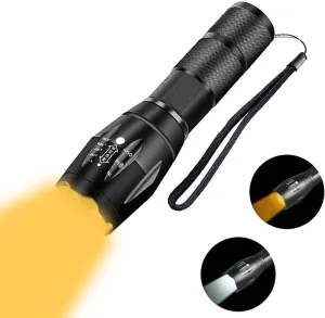 MODOAO LED Flashlight 2 in 1 with White & Yellow Light Flashlight, 2 Lighting Modes Zoomable High Lumens Waterproof Flashlight for Outdoor,Camping, Detector, Night Observation and More (Yellow White)