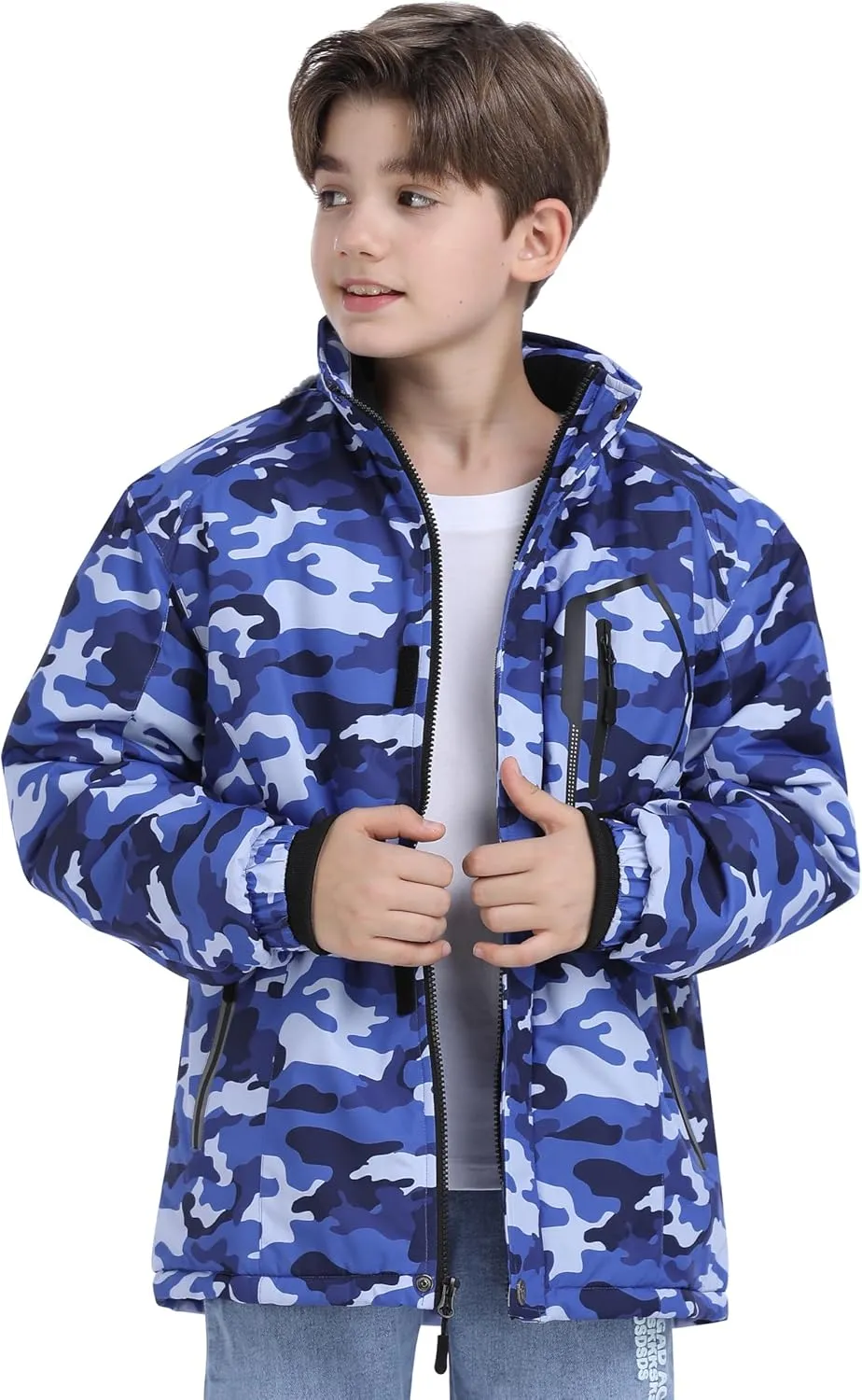 MoFiz Boys Waterproof Skiing Jacket Kids Hooded Fleece Winter Snowboard Jackets Windproof Warm Outerwear with Zip Pockets