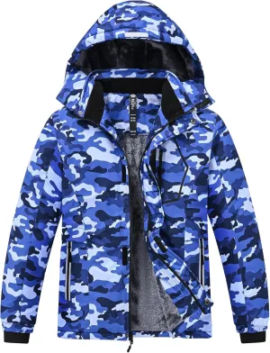 MoFiz Boys Waterproof Skiing Jacket Kids Hooded Fleece Winter Snowboard Jackets Windproof Warm Outerwear with Zip Pockets