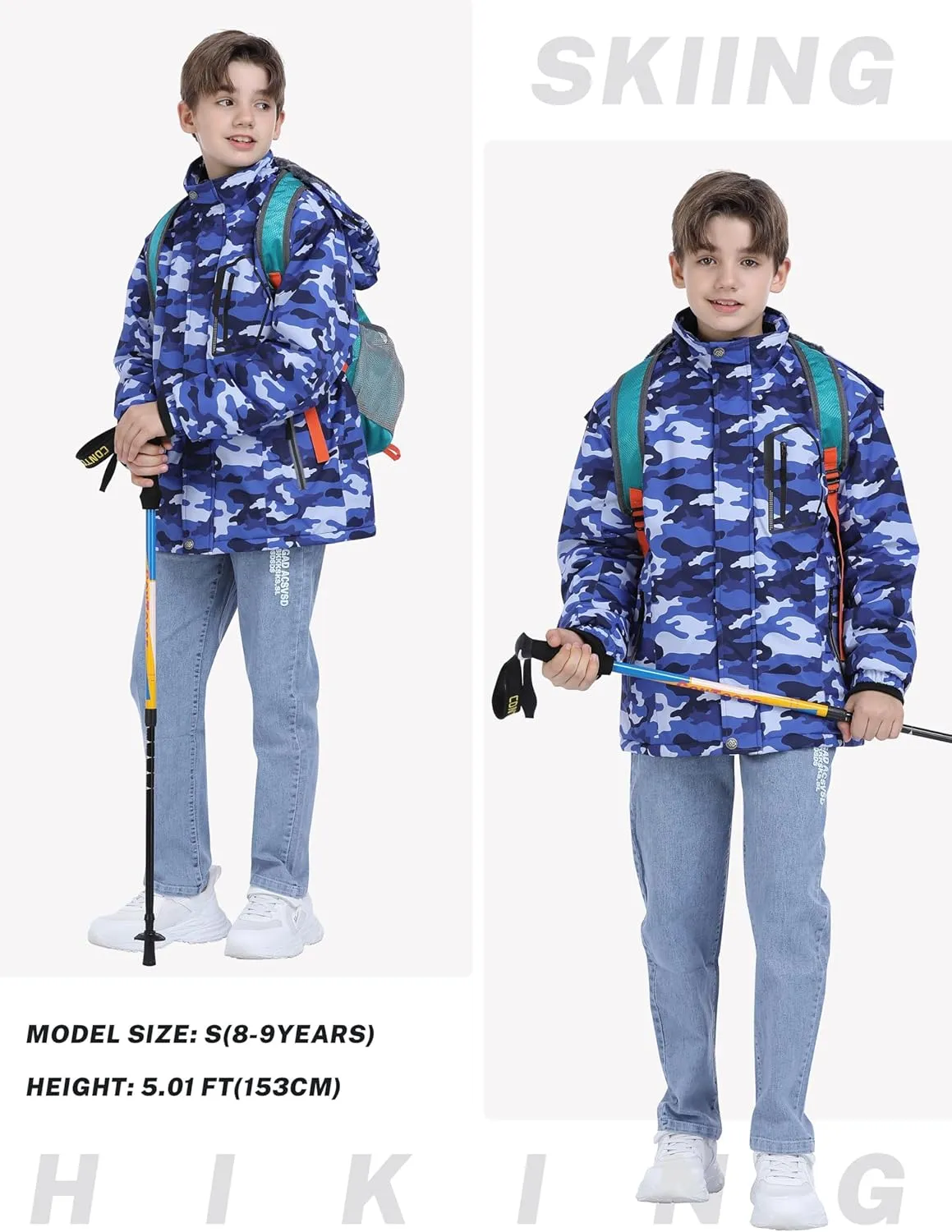 MoFiz Boys Waterproof Skiing Jacket Kids Hooded Fleece Winter Snowboard Jackets Windproof Warm Outerwear with Zip Pockets