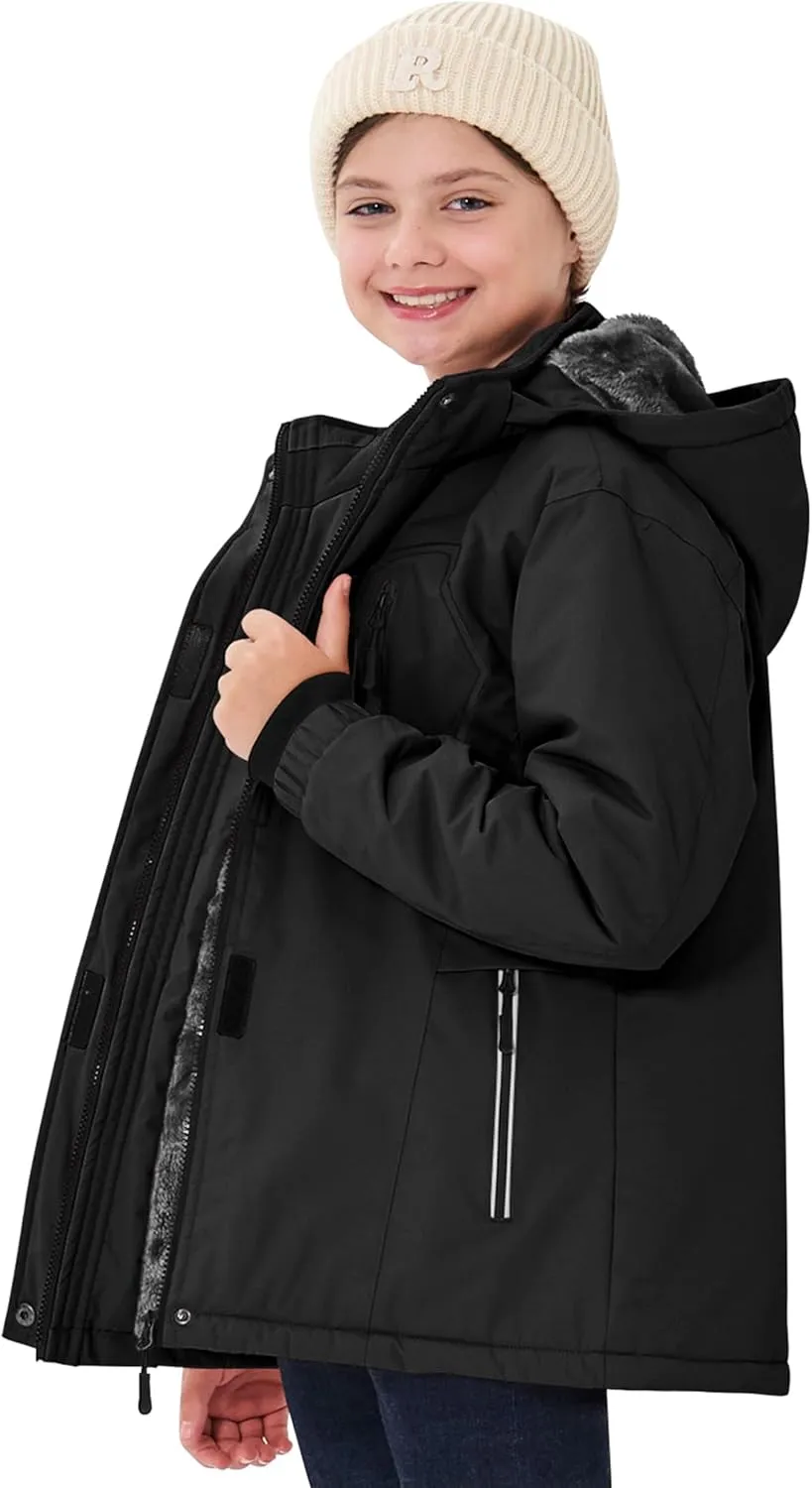 MoFiz Girls Ski Jacket Waterproof Fleece Lined Snowboard Jacket Warm Winter Snow Coats with Removable Hood