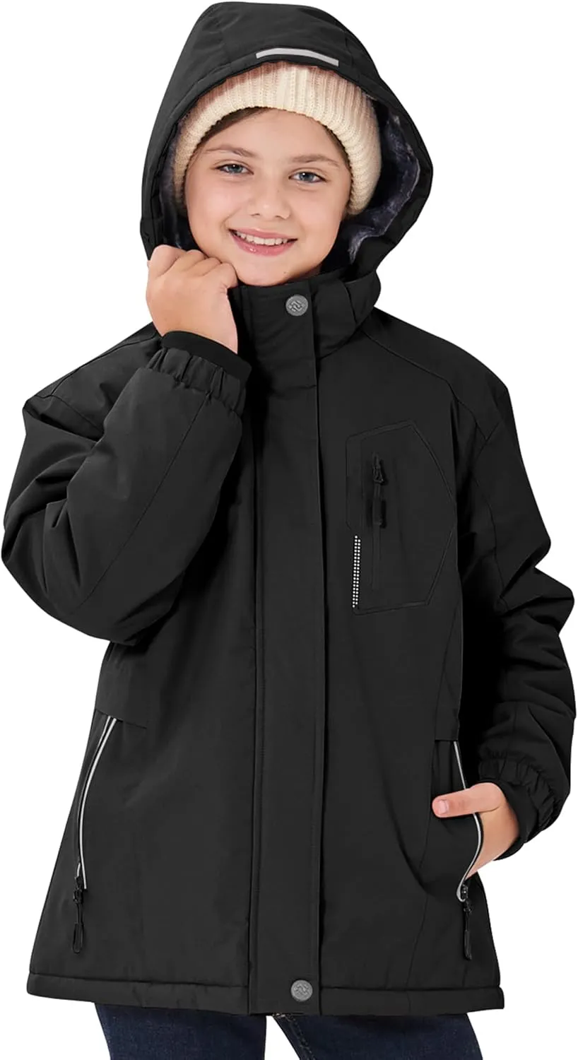 MoFiz Girls Ski Jacket Waterproof Fleece Lined Snowboard Jacket Warm Winter Snow Coats with Removable Hood