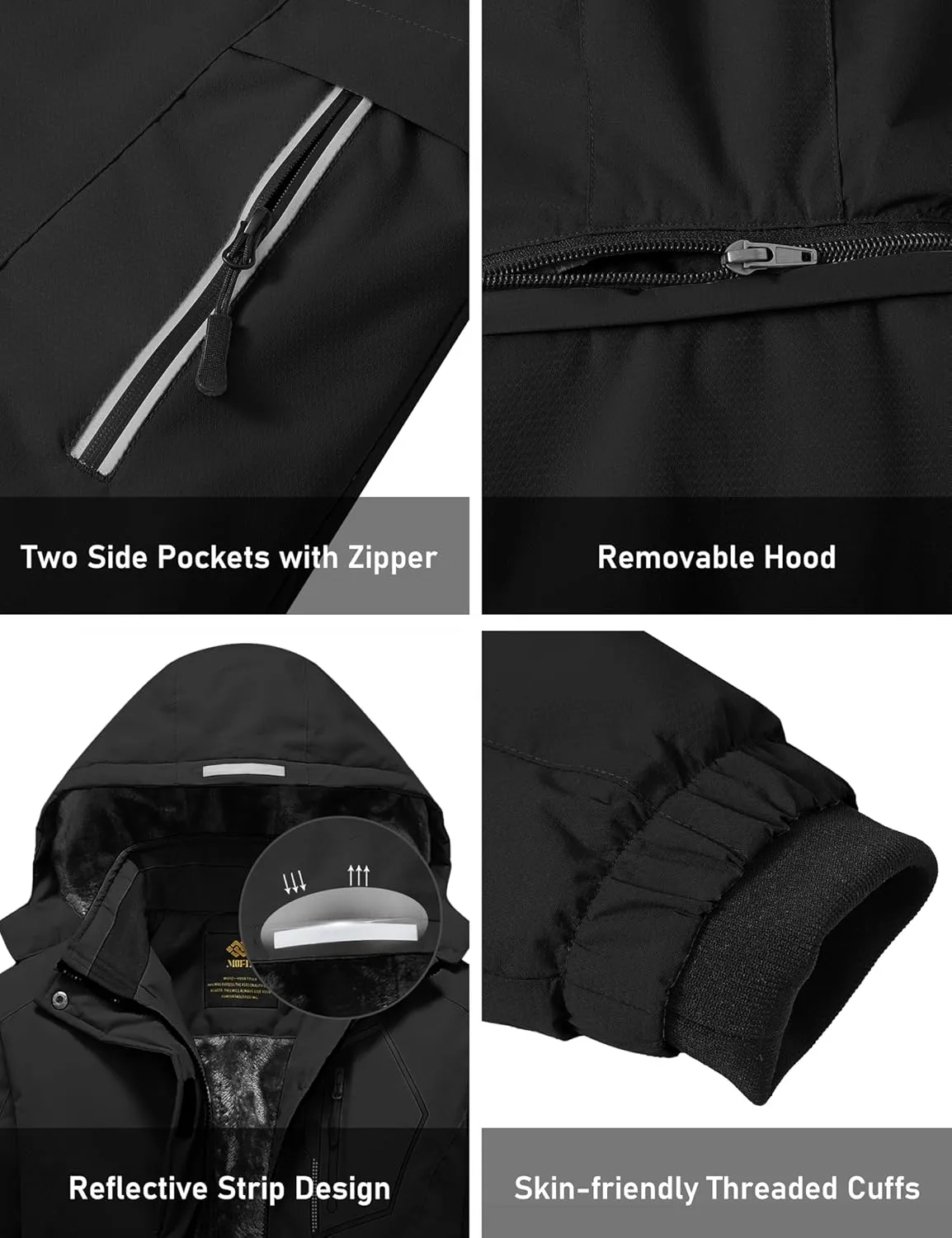 MoFiz Girls Ski Jacket Waterproof Fleece Lined Snowboard Jacket Warm Winter Snow Coats with Removable Hood