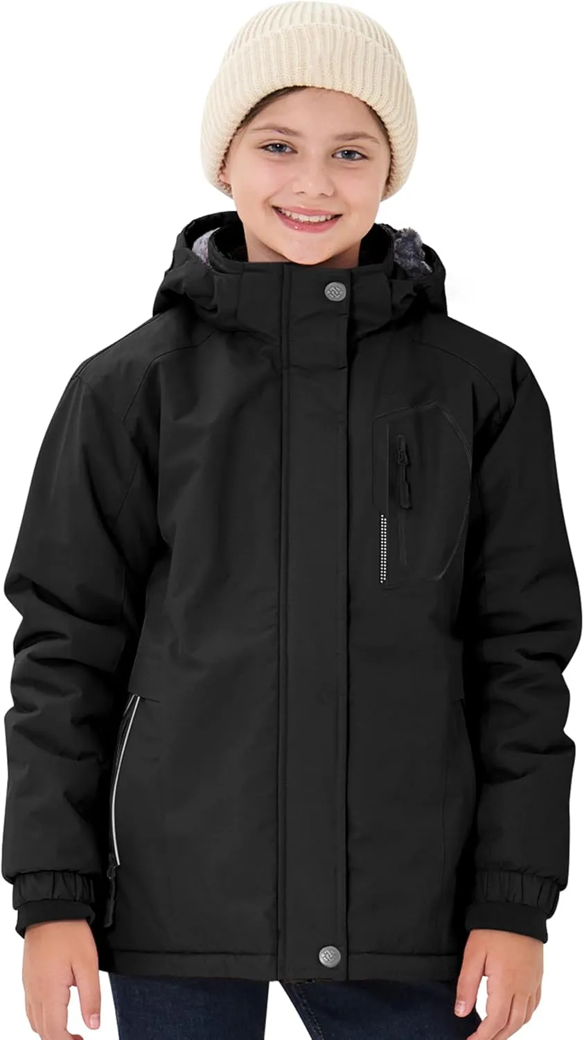 MoFiz Girls Ski Jacket Waterproof Fleece Lined Snowboard Jacket Warm Winter Snow Coats with Removable Hood