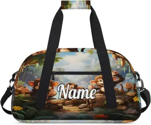 Monkey Print Personalized Kids Gym Bag Custom Name Sport Duffel Bag Dance Ballet Bag for Girls Practice Workout Bag