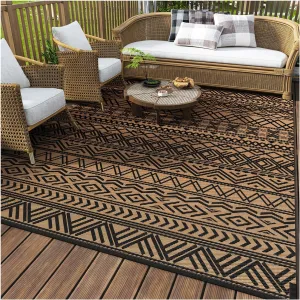 MontVoo-Outdoor Rug Carpet Waterproof 5x8 ft Reversible Patio Rug RV Camping Rug-Plastic Straw Rug Outside Indoor Outdoor Area Rug for Patio Deck Balcony Picnic Beach Outdoor Decor Boho Black Brown