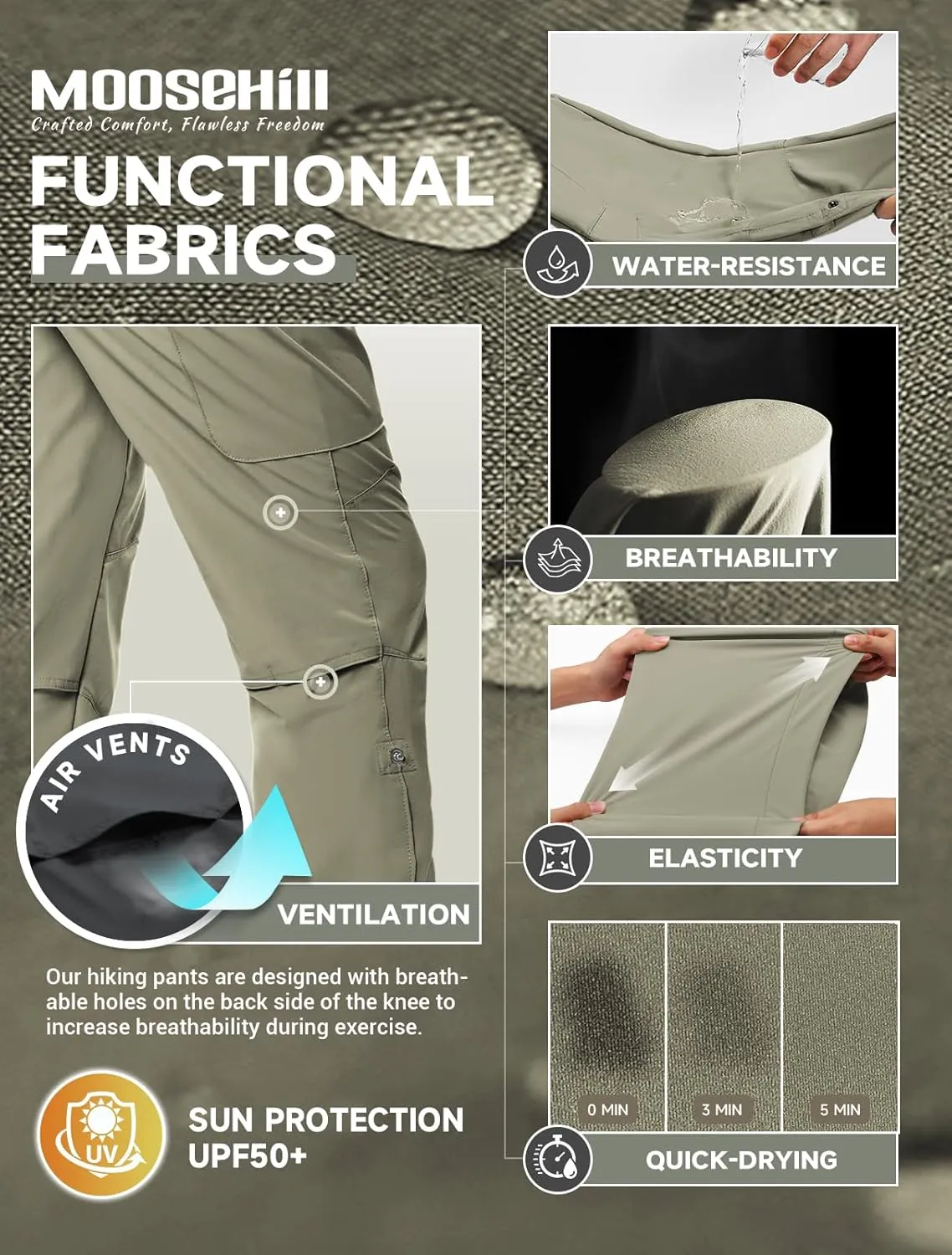 Moosehill Women's-Hiking-Pants-Cargo-Quick-Dry-Stretch-Lightweight Work Outdoor Pants with 5 Deep Pockets