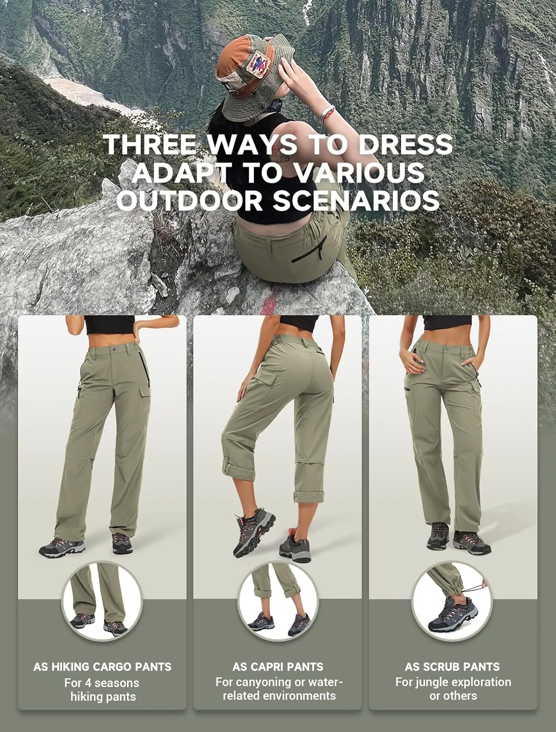 Moosehill Women's-Hiking-Pants-Cargo-Quick-Dry-Stretch-Lightweight Work Outdoor Pants with 5 Deep Pockets