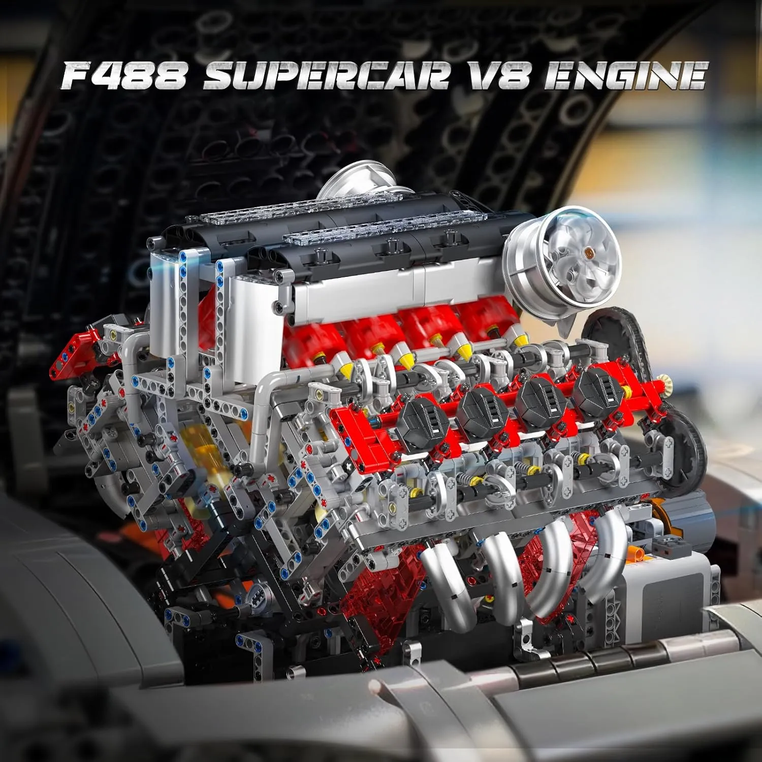 Mould King 10130 V8 Engine Model kit That Runs - Build Your Own STEM V8 Model Engine for Adults, 8-Cylinder Engine kit 3.9-Liter Twin-Turbo Engine, Mechanic Engineering Construction Set (2718 PCS)