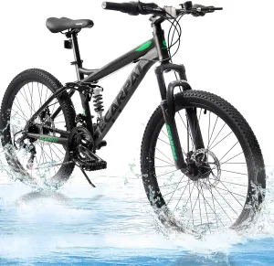 Mountain Bike 24 26 27.5 Inch Dual/Front Suspension Mens Womens Mountain Bike, 21 Speeds Dual Disc Brake, Carbon Steel Mountain Bike, Trail Beach Snow Commuter City Bikes, Birthday Gift Choice