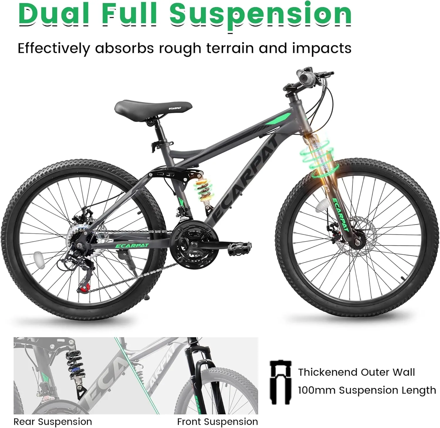 Mountain Bike 24 26 27.5 Inch Dual/Front Suspension Mens Womens Mountain Bike, 21 Speeds Dual Disc Brake, Carbon Steel Mountain Bike, Trail Beach Snow Commuter City Bikes, Birthday Gift Choice