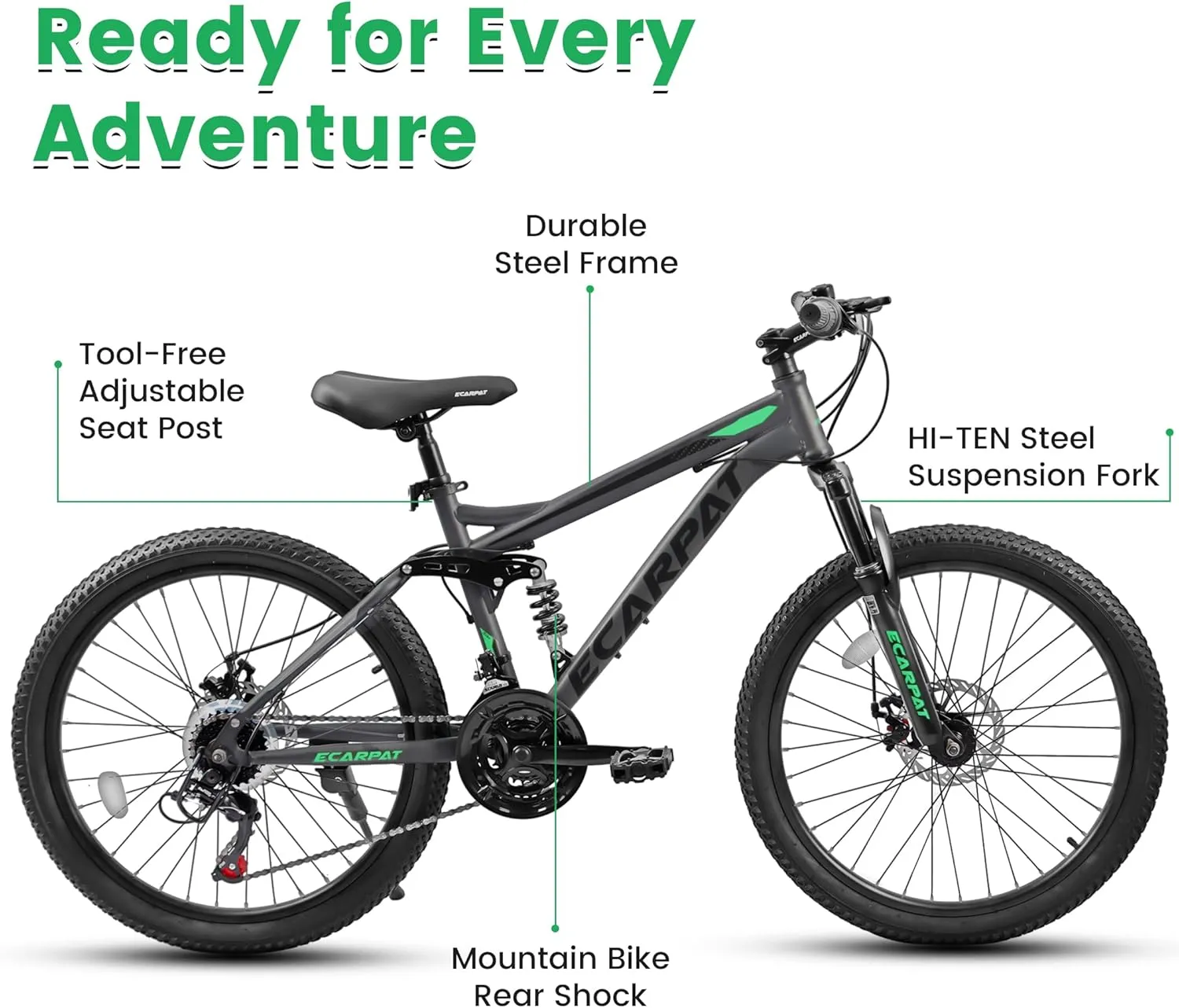 Mountain Bike 24 26 27.5 Inch Dual/Front Suspension Mens Womens Mountain Bike, 21 Speeds Dual Disc Brake, Carbon Steel Mountain Bike, Trail Beach Snow Commuter City Bikes, Birthday Gift Choice
