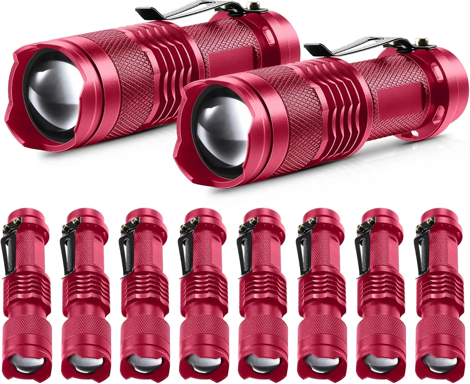 Mudder 10 Pack Mini LED Flashlight 3 Lighting Modes Small Adjustable Handheld Flashlight with Belt Clip for Camping Home Hiking Outdoor Work(Red,White Light)