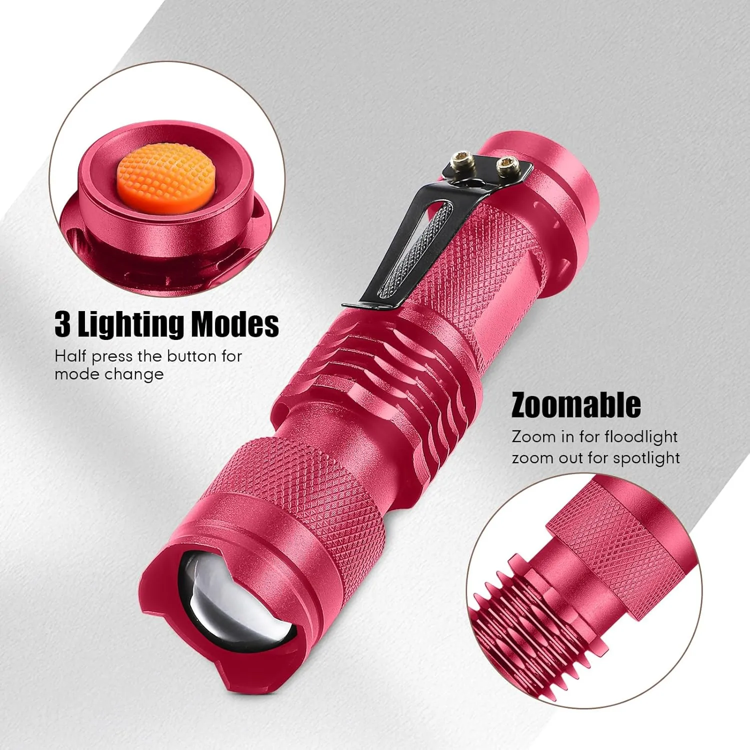 Mudder 10 Pack Mini LED Flashlight 3 Lighting Modes Small Adjustable Handheld Flashlight with Belt Clip for Camping Home Hiking Outdoor Work(Red,White Light)
