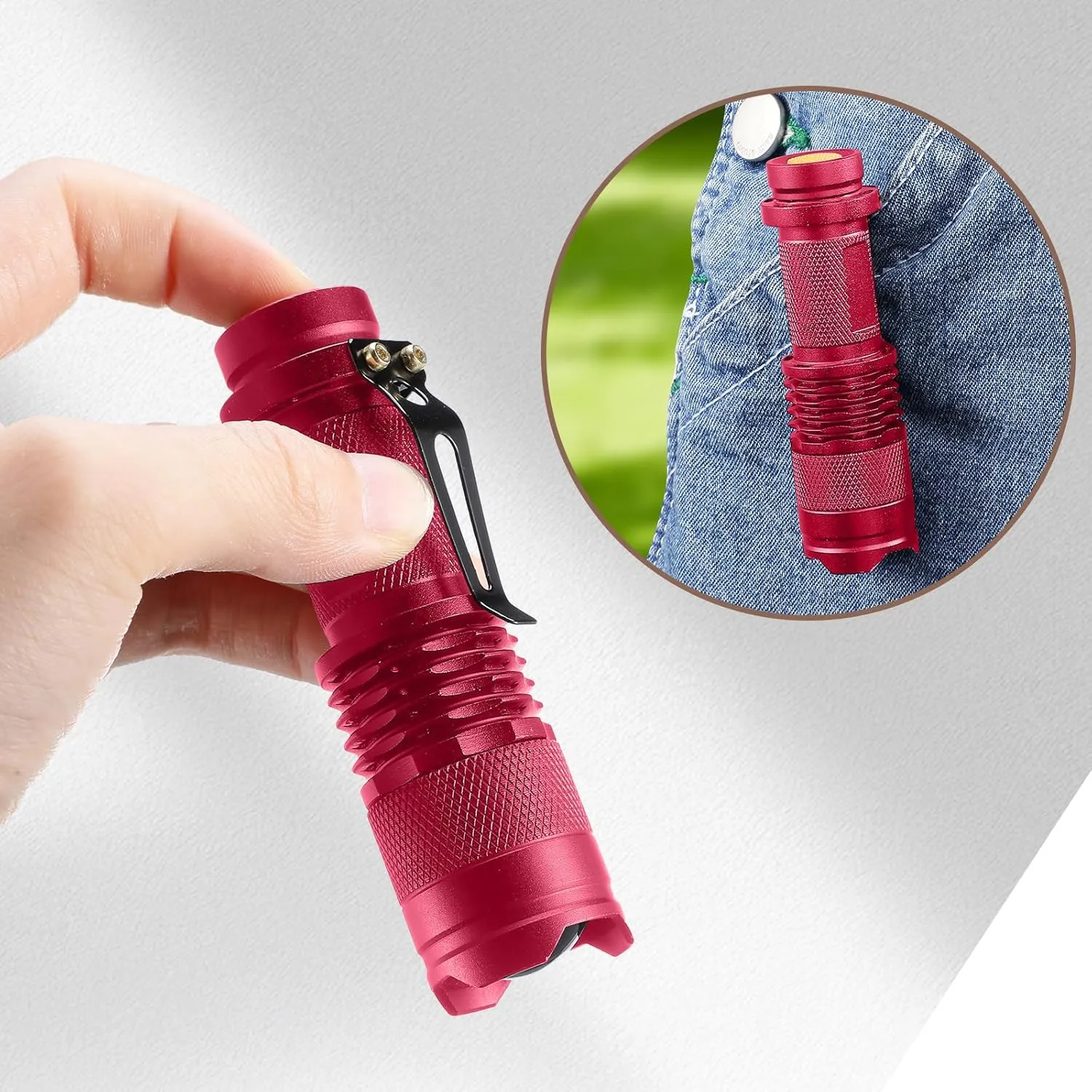 Mudder 10 Pack Mini LED Flashlight 3 Lighting Modes Small Adjustable Handheld Flashlight with Belt Clip for Camping Home Hiking Outdoor Work(Red,White Light)