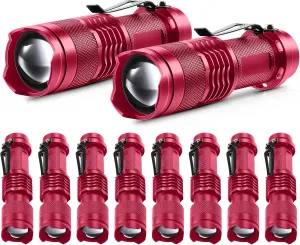 Mudder 10 Pack Mini LED Flashlight 3 Lighting Modes Small Adjustable Handheld Flashlight with Belt Clip for Camping Home Hiking Outdoor Work(Red,White Light)