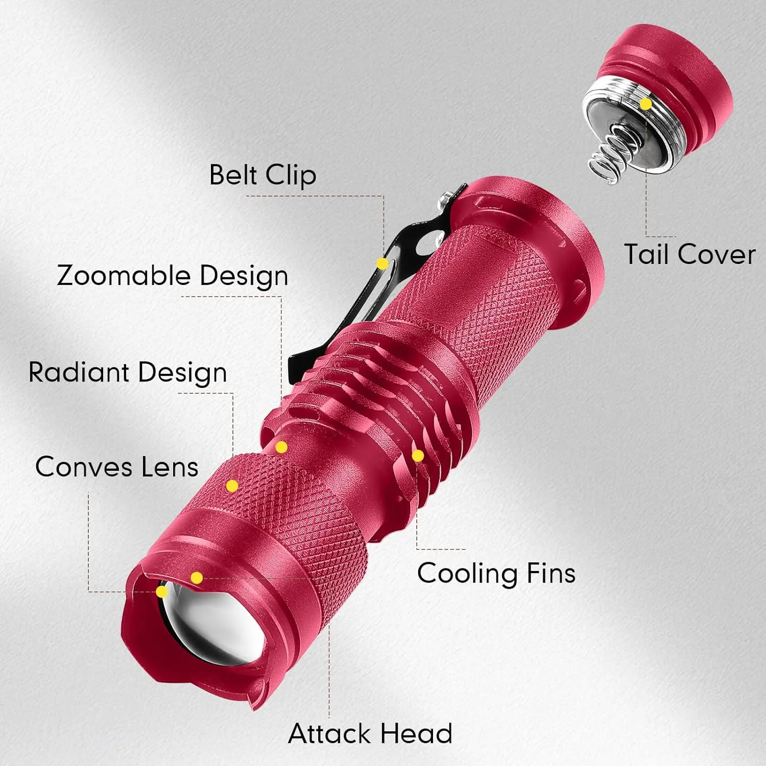 Mudder 10 Pack Mini LED Flashlight 3 Lighting Modes Small Adjustable Handheld Flashlight with Belt Clip for Camping Home Hiking Outdoor Work(Red,White Light)