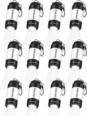 Mudder 12 Pieces Mini Keychain Flashlight Bulk Plastic Small Handheld LED USB Rechargeable Waterproof Flashlight Pocket Tiny Torch for Emergency Camping Hiking Favor(White Light in White)
