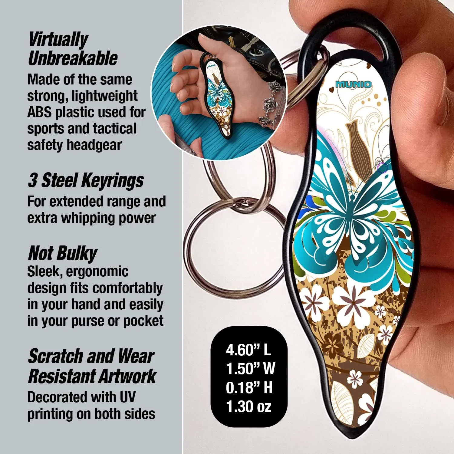 MUNIO Original Self Defense Keychain Kit - Self Protection Personal Safety Essentials, Portable Defense Kubotan