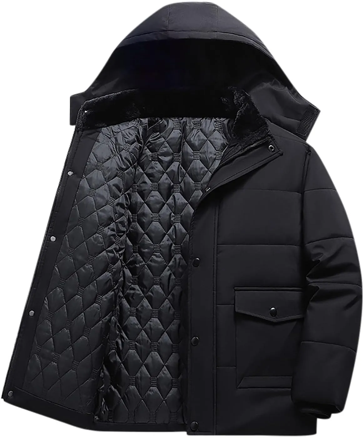 Muscularfit Mens Padded Puffer Jacket Winter Windproof Thicken Hooded Zip Up Coat Packable Quilted Warm Jackets With Pockets