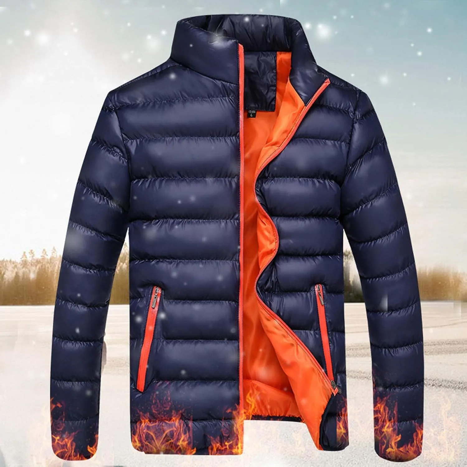 Muscularfit Men's Winter Puffer Jacket Full Zip Quilted Warm Thicken Down Coats Lightweight Windproof Stand Collar Jackets
