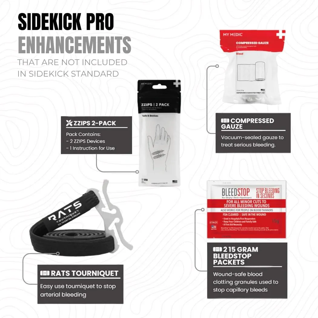 My Medic Sidekick Pro - Camping Hiking and Backpacking First Aid Kit - 70 Items with Tourniquet - HSA and FSA Eligible - Small Ifak Great for Travel or Motorcycle - Portable Emergency Kit – Black