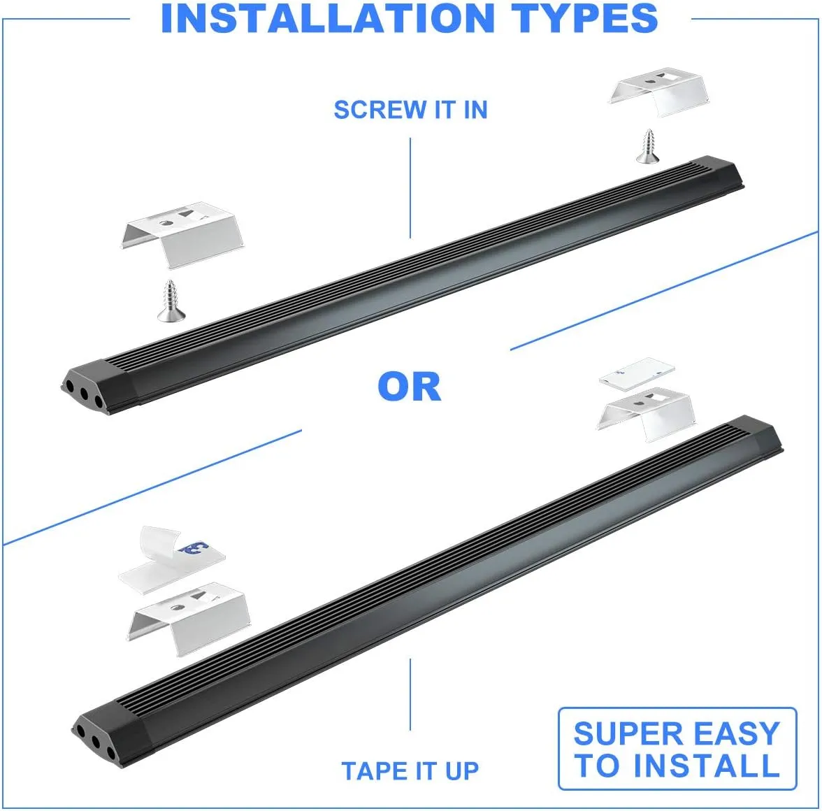 MYPLUS Under Cabinet Lights, 12" Touch Activated and Dimmable Aluminum LED Bar for Kitchen, Workbench and Desk, Warm White 3000K, Plug-in, Black.