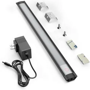 MYPLUS Under Cabinet Lights, 12" Touch Activated and Dimmable Aluminum LED Bar for Kitchen, Workbench and Desk, Warm White 3000K, Plug-in, Black.