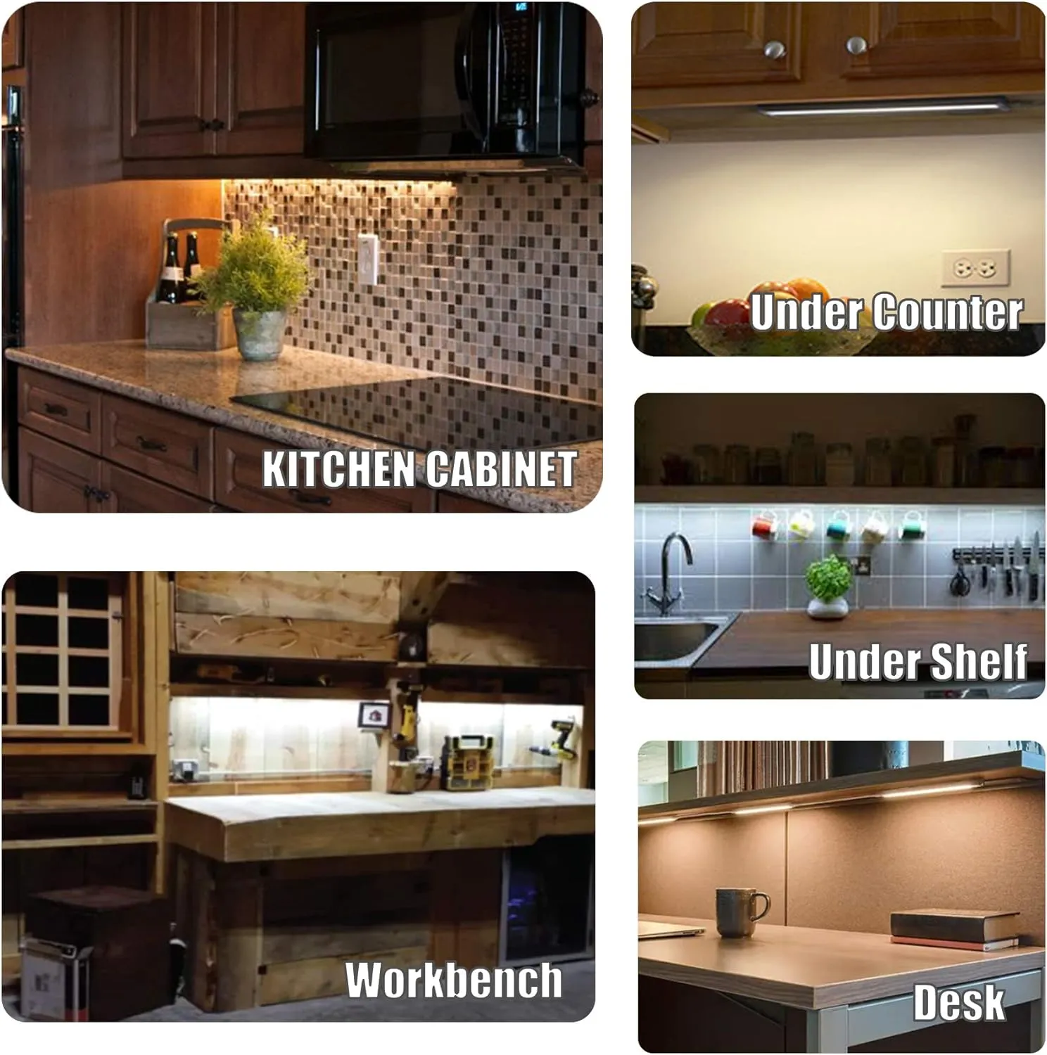 MYPLUS Under Cabinet Lights, 12" Touch Activated and Dimmable Aluminum LED Bar for Kitchen, Workbench and Desk, Warm White 3000K, Plug-in, Black.