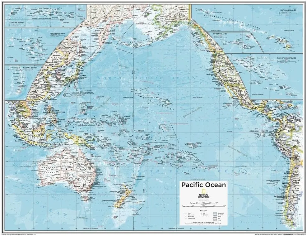 National Geographic Maps: Pacific Ocean Political Wall Map - Compact - 21 x 16 inches