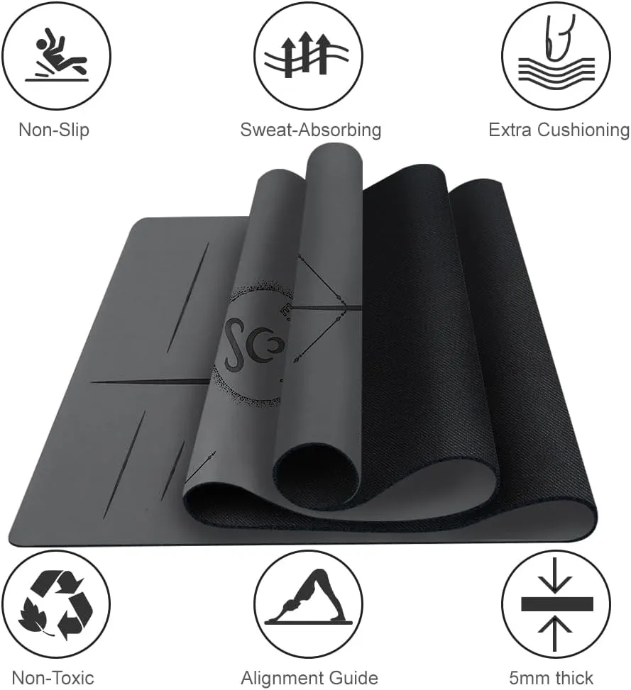 Natural Rubber Yoga Mat - Non Slip Non Toxic - 72’'x26.8''x5mm - Hot Yoga, Pilates, Floor Workout - For Women and Men - with Carrying Bag