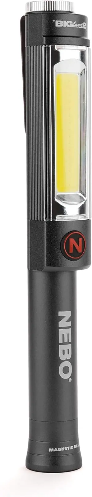 NEBO 500 Lumen Work Light: 200 Lumen Top Positioned Flashlight, Anodized Aircraft-Grade Aluminum Body; Steel Clip and Magnetic Base Provides Hands Free Operation; Powered by 3X AAA Batteries - Grey
