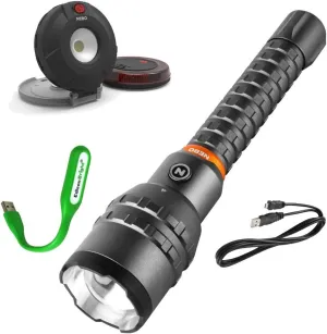 NEBO Redline 12K lumen (12000 lumen) rechargeable high power adjustable beam LED flashlight FLT-1007, Nebo auto emergency Twin Pucks 6391 with EdisonBright USB powered LED reading light bundle