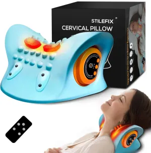 Neck Massager Pillow for Deep Tissue Pain Relief, Portable Neck Stretcher with Heat, 3 Adjustable Modes, Ergonomic 26° Shoulder Massager, Blue,Small