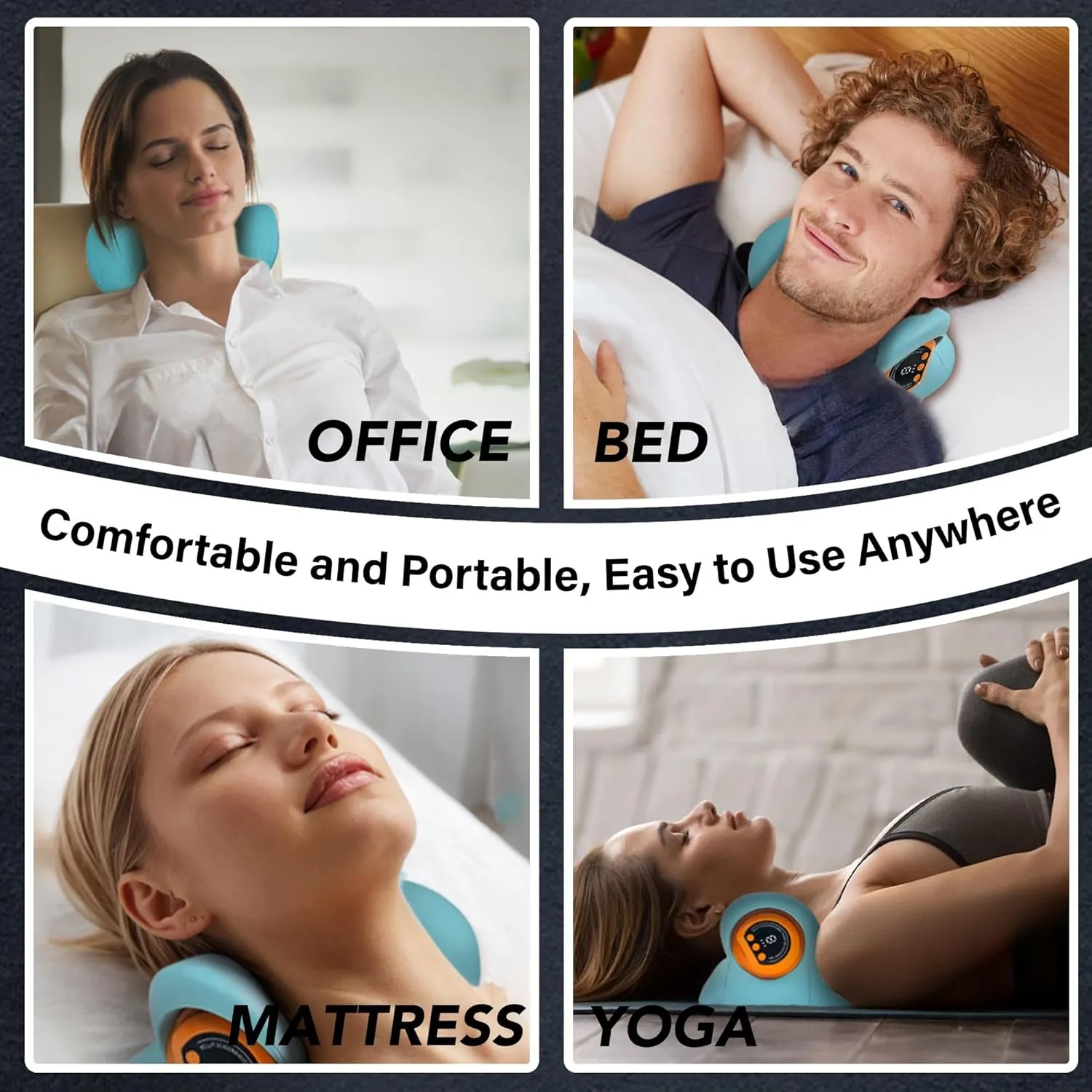 Neck Massager Pillow for Deep Tissue Pain Relief, Portable Neck Stretcher with Heat, 3 Adjustable Modes, Ergonomic 26° Shoulder Massager, Blue,Small