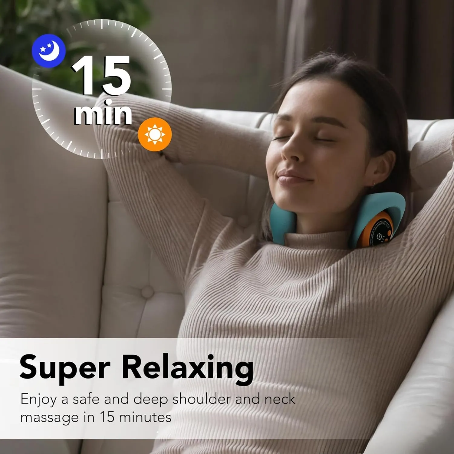Neck Massager Pillow for Deep Tissue Pain Relief, Portable Neck Stretcher with Heat, 3 Adjustable Modes, Ergonomic 26° Shoulder Massager, Blue,Small