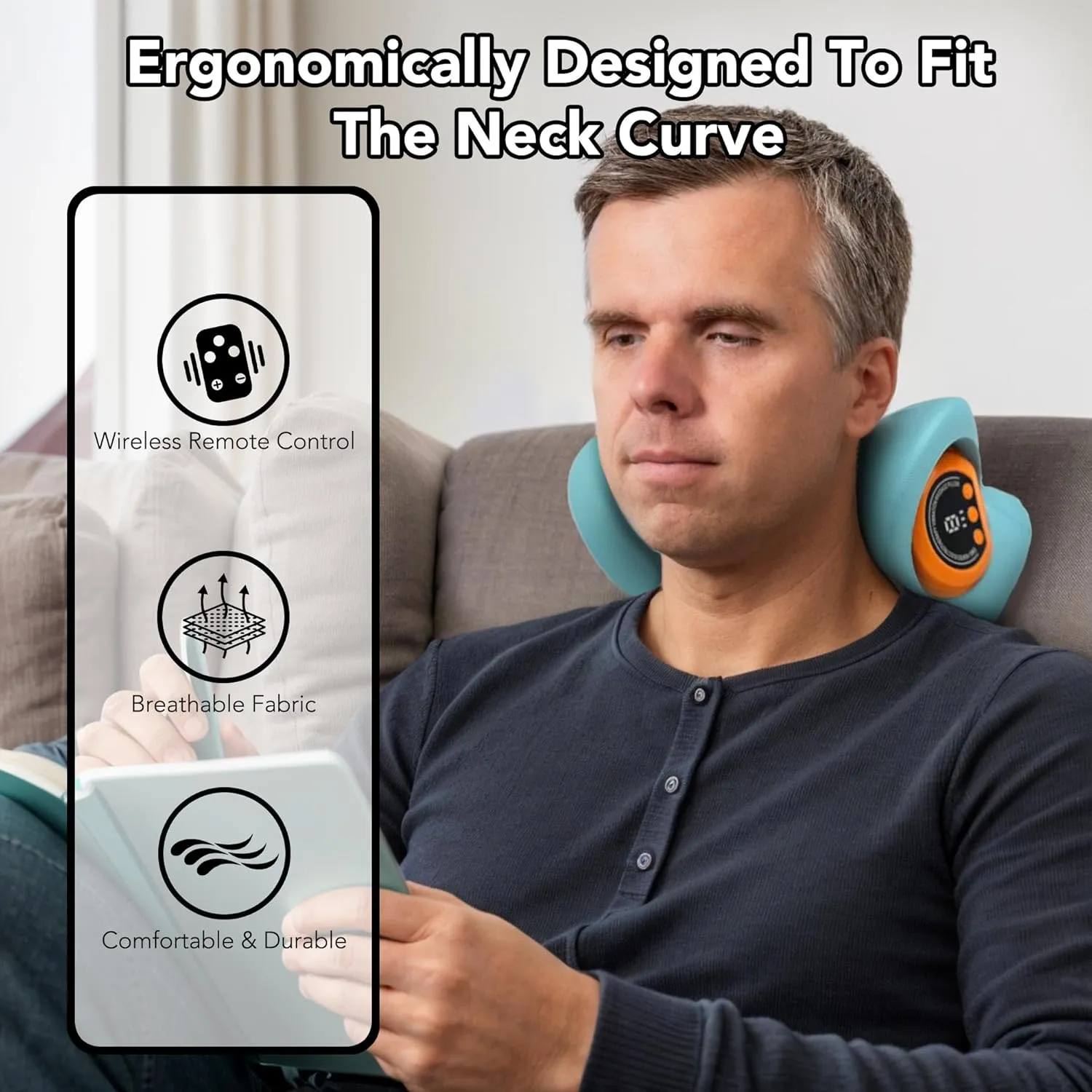 Neck Massager Pillow for Deep Tissue Pain Relief, Portable Neck Stretcher with Heat, 3 Adjustable Modes, Ergonomic 26° Shoulder Massager, Blue,Small